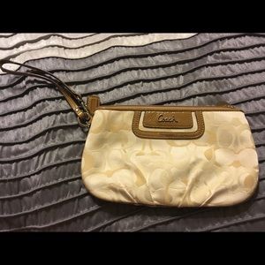 Authentic Coach white and tan wristlet